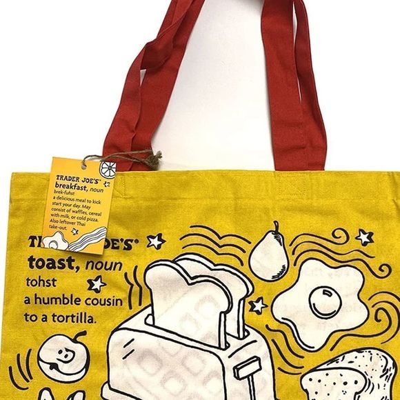 New Trader Joe’s waffle Yellow Tote Bag whimsical fun love never used - Picture 4 of 8